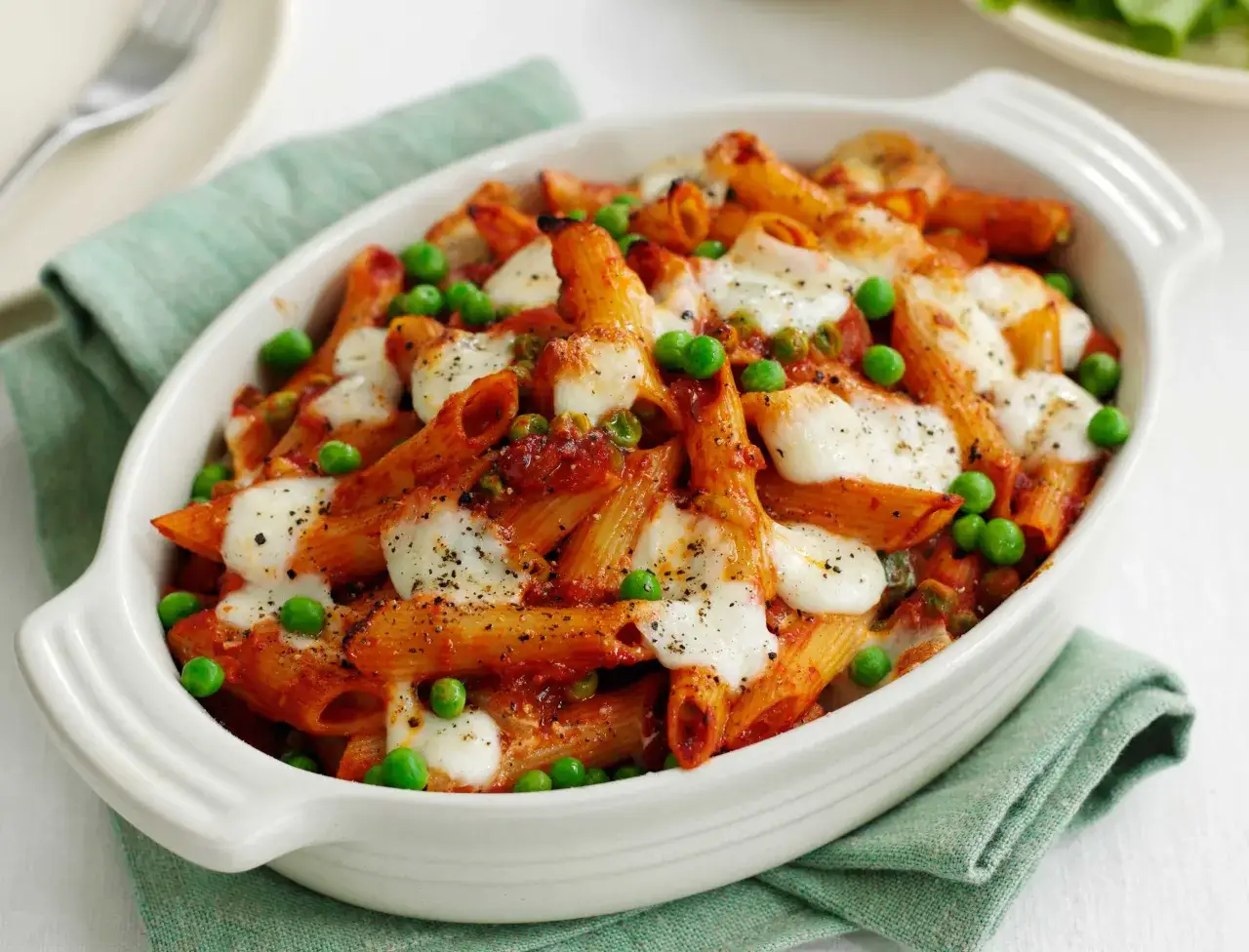 Gratin de pâtes aux légumes doré et fumant